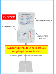 STATION DE DISTRIBUTION DE PRODUITS DESINFECTANTS ET MASQUES AVEC PANNEAU DE COMMUNICATION