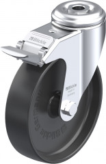 Roulette d’appareil pivotante polyamide avec trou central et blocage « stop-fix »