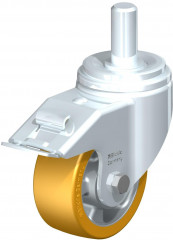 Roulette pivotante en tôle d’acier, version fortes charges, avec tige et blocage “stop-fix”