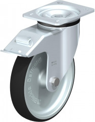 Roulette pivotante en tôle d’acier, version lourde, avec platine à visser et blocage “stop-fix”