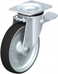 Roulette pivotante en tôle d’acier, version lourde, avec platine à visser et blocage “stop-top”