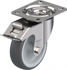 Roulette pivotante polyuréthane thermoplastique avec blocage « stop-fix »